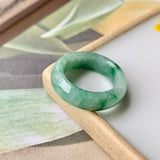 SOLD OUT: 16.2mm A-Grade Natural Floral Imperial Green Jadeite Ring Band No.162169