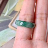 SOLD OUT: 16.2mm A-Grade Natural Floral Imperial Green Jadeite Ring Band No.162169