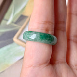 SOLD OUT: 16.2mm A-Grade Natural Floral Imperial Green Jadeite Ring Band No.162169