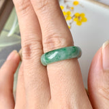 SOLD OUT: 16.2mm A-Grade Natural Floral Imperial Green Jadeite Ring Band No.162169