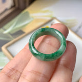 SOLD OUT: 16.2mm A-Grade Natural Floral Imperial Green Jadeite Ring Band No.162169