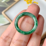 SOLD OUT: 16.2mm A-Grade Natural Floral Imperial Green Jadeite Ring Band No.162169