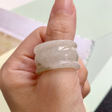 19.5mm A-Grade Natural Jadeite Double Curve Thick Ring Band No.161719