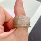 19.5mm A-Grade Natural Jadeite Double Curve Thick Ring Band No.161719