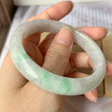 55.5 mm A-Grade Natural Lavender Green Jadeite Modern Round Bangle No.151932