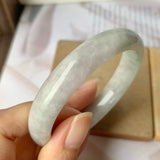 55.5 mm A-Grade Natural Lavender Green Jadeite Modern Round Bangle No.151932