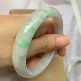 55.5 mm A-Grade Natural Lavender Green Jadeite Modern Round Bangle No.151932