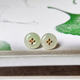 Icy A-Grade Natural Moss On Snow Jadeite Earring Studs (Lilac Flower) No. 180640