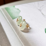 Icy A-Grade Natural Moss On Snow Jadeite Earring Studs (Lilac Flower) No. 180640