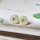 Icy A-Grade Natural Moss On Snow Jadeite Earring Studs (Lilac Flower) No. 180640