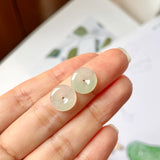 Icy A-Grade Natural Moss On Snow Jadeite Earring Studs (Lilac Flower) No. 180640