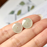 Icy A-Grade Natural Moss On Snow Jadeite Earring Studs (Lilac Flower) No. 180640