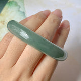 52.9mm A-Grade Natural Bluish Green Jadeite Modern Oval Bangle No.151925