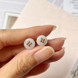 SOLD OUT: A-Grade Natural Lilac Jadeite Earring Studs (Lilac Flower) No. 180616