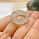 17.7mm Icy A-Grade Natural Grey Jadeite Abacus Ring Band No.161489