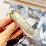 58.4mm A-Grade Natural Lavender Green Jadeite Modern Round Bangle with D.Petals Embellishment No.151965
