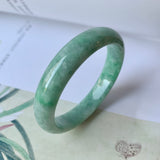 50.5mm A-Grade Natural Green Jadeite Modern Round Bangle No.151929