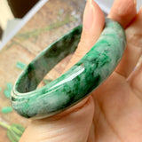 SOLD OUT: 59.1mm A-Grade Natural Floral Jadeite Modern Round Bangle No.151613