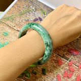 SOLD OUT: 59.1mm A-Grade Natural Floral Jadeite Modern Round Bangle No.151613