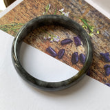 59.7mm A-Grade Natural Black Jadeite Modern Round Bangle No.151816