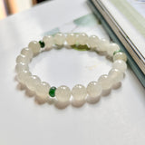 8.4mm A-Grade Natural White and Green Jadeite Beaded Bracelet No.190356
