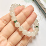 8.4mm A-Grade Natural White and Green Jadeite Beaded Bracelet No.190356