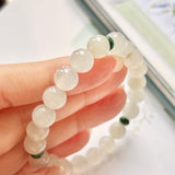 8.4mm A-Grade Natural White and Green Jadeite Beaded Bracelet No.190356