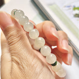 8.4mm A-Grade Natural White and Green Jadeite Beaded Bracelet No.190356
