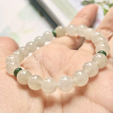 8.4mm A-Grade Natural White and Green Jadeite Beaded Bracelet No.190356