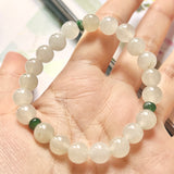 8.4mm A-Grade Natural White and Green Jadeite Beaded Bracelet No.190356