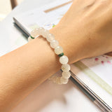 8.4mm A-Grade Natural White and Green Jadeite Beaded Bracelet No.190356