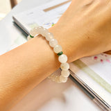 8.4mm A-Grade Natural White and Green Jadeite Beaded Bracelet No.190356