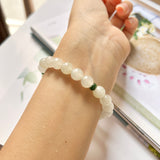 8.4mm A-Grade Natural White and Green Jadeite Beaded Bracelet No.190356