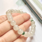 8.4mm A-Grade Natural White and Green Jadeite Beaded Bracelet No.190356