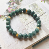 8.8mm A-Grade Natural Blue and Yellowish Brown Jadeite Beaded Bracelet No.190357