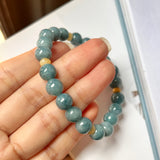 8.8mm A-Grade Natural Blue and Yellowish Brown Jadeite Beaded Bracelet No.190357