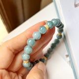 8.8mm A-Grade Natural Blue and Yellowish Brown Jadeite Beaded Bracelet No.190357