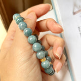 8.8mm A-Grade Natural Blue and Yellowish Brown Jadeite Beaded Bracelet No.190357