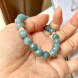 8.8mm A-Grade Natural Blue and Yellowish Brown Jadeite Beaded Bracelet No.190357