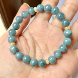 8.8mm A-Grade Natural Blue and Yellowish Brown Jadeite Beaded Bracelet No.190357