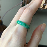 17.4mm A-Grade Natural Jadeite Green Abacus Ring Band No.162047