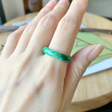 SOLD OUT: 19.3mm A-Grade Natural Jadeite Green Abacus Ring Band No.162049