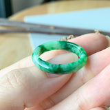 SOLD OUT: 19.3mm A-Grade Natural Jadeite Green Abacus Ring Band No.162049