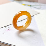 SOLD OUT: 19.8mm A-Grade Natural Reddish Yellow Jadeite Abacus Ring Band No.171310
