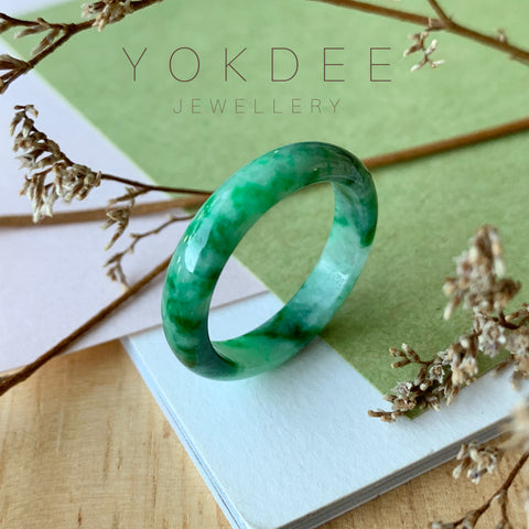 SOLD OUT: 19.3mm A-Grade Natural Jadeite Green Abacus Ring Band No.162049