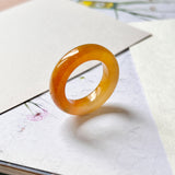 SOLD OUT: 19.8mm A-Grade Natural Reddish Yellow Jadeite Abacus Ring Band No.171310