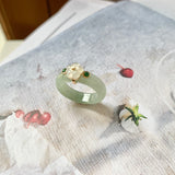 SOLD OUT: 17.1mm A-Grade Natural Jadeite Joseon Dynasty Plum Blossom Ring (Maehwa) No.162314