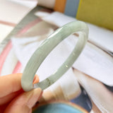 55.3mm A-Grade Natural Light Green Jadeite Modern Round Bangle No.330077