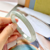 55.3mm A-Grade Natural Light Green Jadeite Modern Round Bangle No.330077