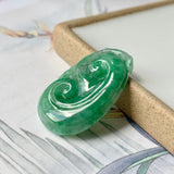 SOLD OUT: A-Grade Natural Imperial Green Jadeite Ruyi Pendant No.171837